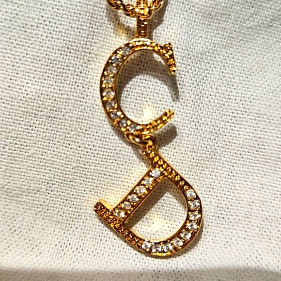 Dior 18k Gold Crystal CD Logo Necklace Vintage - Picture 4 of 5
